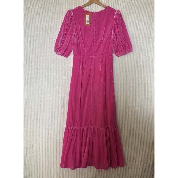 NWT Rhode Pink Ester V-Neck Puff Sleeve Velvet Dress in Jaipur Size 8 $565 - Picture 3 of 16